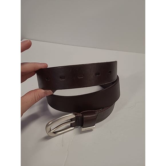 Fossil WMS Leather Belt Solid Brown Square Silver Buckle XL Adjustable 35-39" - Picture 2 of 10